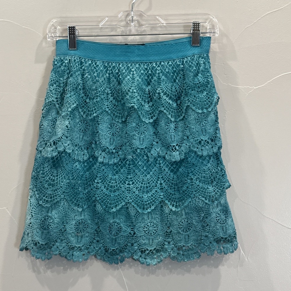 Pat Dahnke, Weller Texas Crochet Mini Skirt Aqua Small